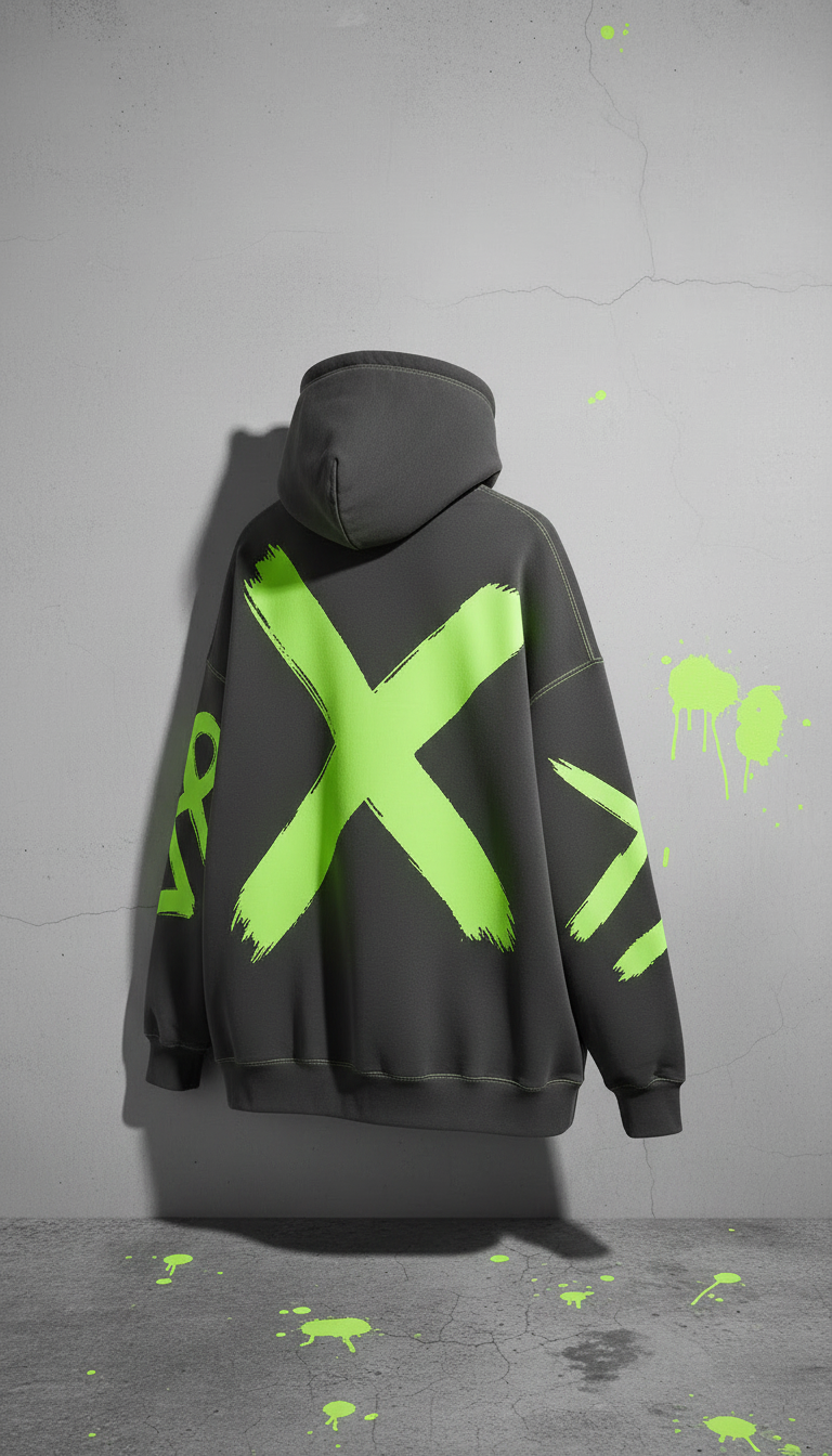 Alternate angle view of Oversized Acid-Lime Graphic Hoodie