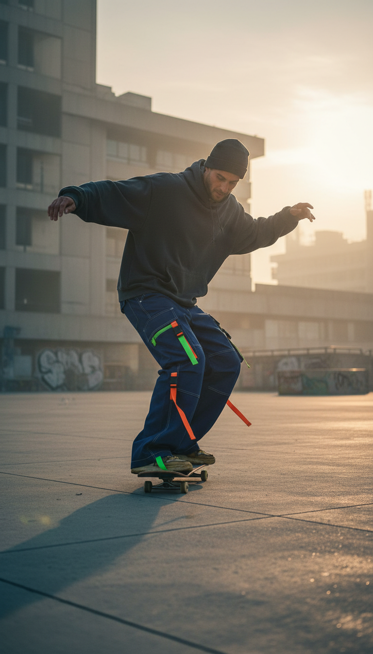 Oversized Cargo Pants with Vibrant Accents in use