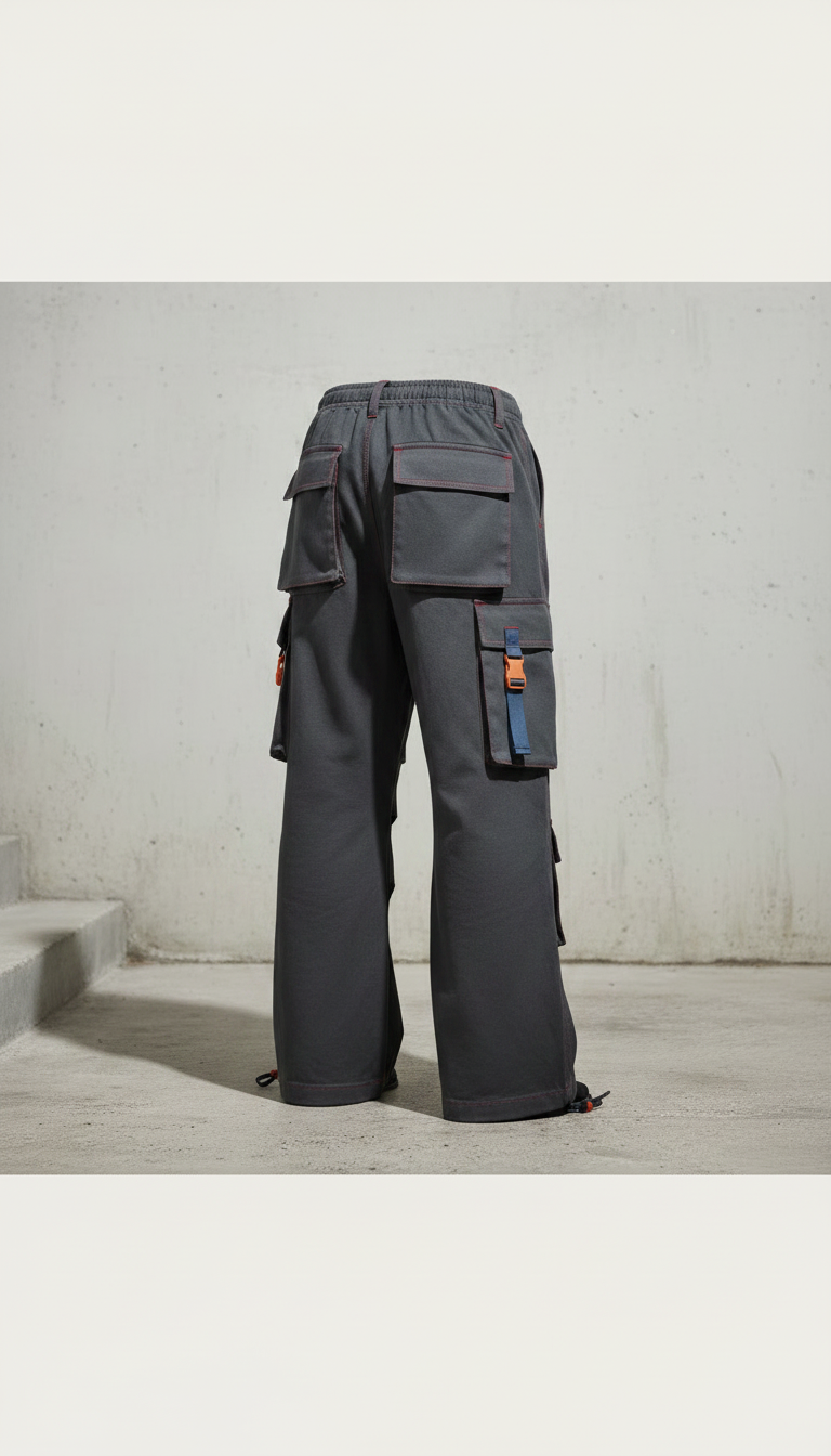 Alternate angle view of Urban asphalt wide-leg cargo pants